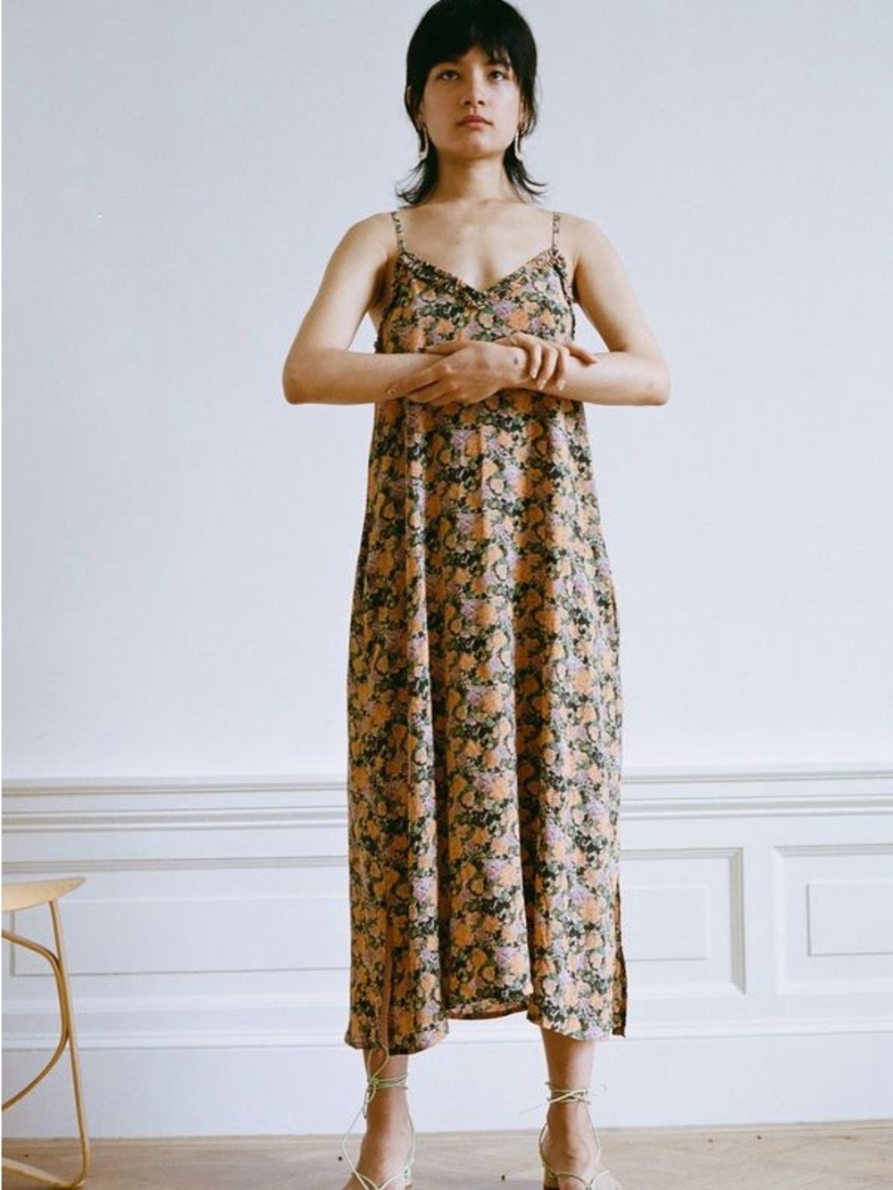 Wray Silk Peony Floral Slip Midi Dress